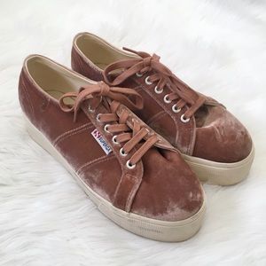 Superga Blush Pink Velvet Platform Sneakers